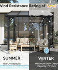 8x10 Foot Wall Mounted Gazebo Pergola For Patio Deck Backyard Heavy Duty Outdoor Shelter With Sloped Roof Black On Clearance Built To Handle Snow And Rain With 55 Lbs Per Sq M Load Bearing And Easy Wall Attachment in summer and winter setup