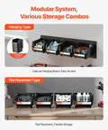Garage Must Have Wall Mounted Storage Bins Space Saving Organizer With 12 Plastic Bins And 3 Metal Rails Stackable, shown mounted and flat.