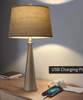 25.75 Inch Table Lamp Set Of 2 For Living Room And Bedroom, Touch Dimming 3 Way Lamps With USB Charging Port, Silver Fabric Shade