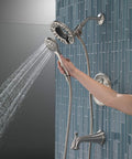 Linden 17 Series Dual Function Tub And Shower Trim Kit With In2ition 4 Spray 2 In 1 Handheld Shower Head And Hose Stainless Finish T17494 SS I Valve Not Included