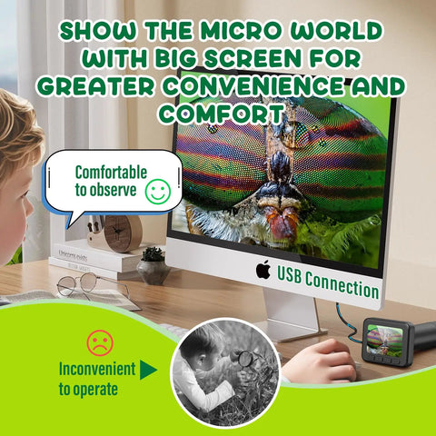 Kid Friendly Microscope 50x To 1000x Magnification With 2 Inch HD Screen And 1080P Video 32GB Card on USB computer display
