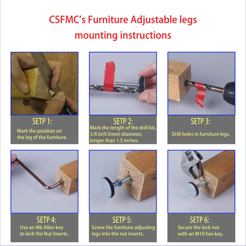 Stop Rocking Your Furniture With PTFE Bottom Leveler Pads, 28mm Base And One Quarter Twenty Threaded Shank, installation instructions