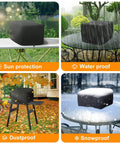 Waterproof Pizza Oven Cover for OO101 Wood Fired Outdoor Pizza Oven demonstrating weatherproof protection on various outdoor surfaces.