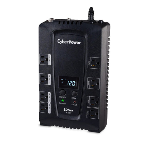 CP825AVRLCD Intelligent LCD UPS Battery Backup and Surge Protector 825VA 450W Eight Outlets with AVR Compact Design for Desktops PCs Gaming Rigs Home Theater and Networking Gear UL Certified