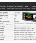 120W Buck Boost Power Converter With Color LCD Display 6 To 36V Input 0 To 36V Output 6A Max Regulated DC Power Supply with specs