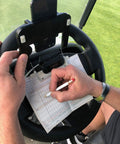 Golf Cart Steering Wheel Phone Mount Pro with Spring Loaded Arms and Scorecard Holder, easy on off, USA made.