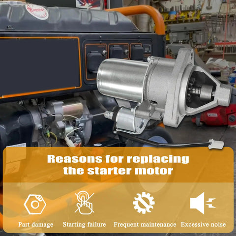Starter Motor With 2 Wire Plug For Predator 7000 8750W Generac GP6500 installed in generator, highlighting replacement reasons.