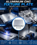 Built Tough 10 By 10 Inch 6061 Aluminum Cnc Fixture Plate featuring 1/4 20 threaded holes in a CNC machining setup.