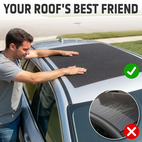 Non Slip Roof Mat For All Vehicles Soft Protector Liner with a man applying it on a car roof, preventing scratches