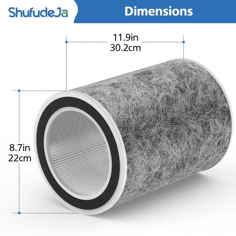 Replacement Filter For Shark Air Purifier Max HP201 HP302 HP301 HP202 HP232 HC502 AP1000 H13 True HEPA dimensions view