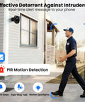 2K UHD Wireless Outdoor Security Camera with Free Cloud And SD Storage No Fuss Setup on house corner, delivery man outside