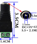 Hassle Free Dc 5.5 To 2.1Mm Female Barrel Adapter With Secure 2 Pin Screw Terminals For Cctv Cameras And Led Strip Lights 20 Pack close-up showing dimensions and connectors.