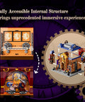 Steampunk Time Opera House Lighting Building Set with 2810 Pieces, showing accessible internal structure with gears and stage
