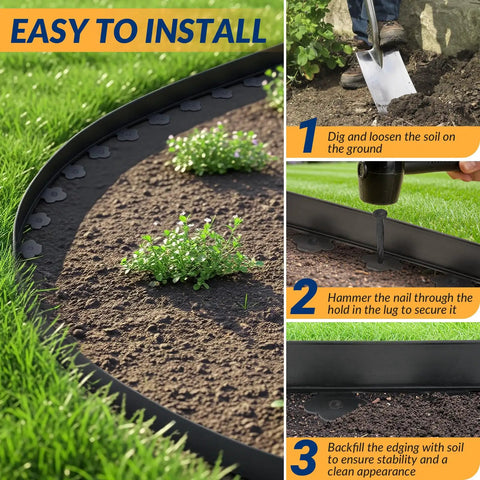 40 Ft No Dig Landscape Edging Kit With 60 Spikes 2 Inch High Heavy Duty Plastic Lawn Border installation steps