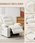 Power Pushback Electric Recliner With Cup Holders For Adults Ultra Comfy Home Theater Seating in Stripe White with footrest extended
