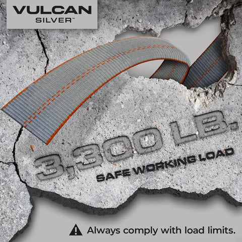 Ultimate Axle Tie Down Kit With Silver Series Webbing on cracked concrete, showing 3,300 lb safe working load warning.