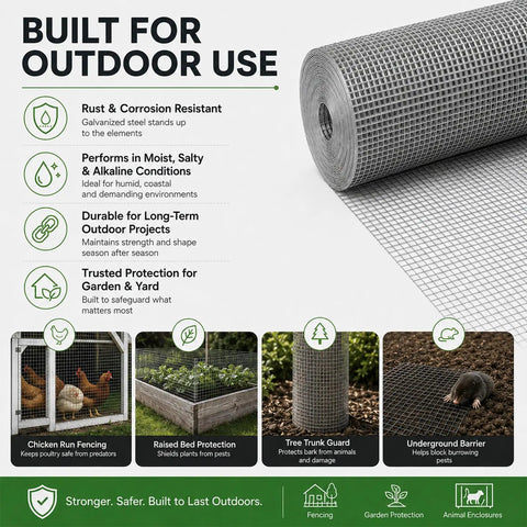 Knockout Tough 1/4 Inch Hot Dip Galvanized Wire Mesh Hardware Cloth 24 In Wide By 100 Ft Long 23 Steel Gauge for outdoor use