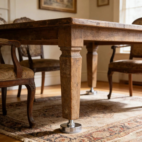 Dining table with heavy duty adjustable furniture levelers with anti wobble feet for tables chairs cabinets sofas and other furniture legs