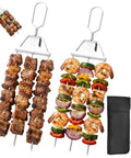 3 Way Grill Skewers With Push Off Slider 14.7 Inch Stainless Steel Kabob Sticks For Grilling Multiple Pieces Non Spin Design