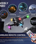 Upgraded 4 LED Wireless Strobe Lights With Remote on drone and remote control in hand, showcasing usage for various vehicles