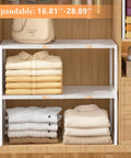 3 Pack Expandable Metal Closet Organizer Shelves Adjustable Stackable Wardrobe Storage Cubes For Clothes Shoes Pantry Quick No Sweat Setup To Ditch The Clutter And Max Out Your Space with folded shirts.