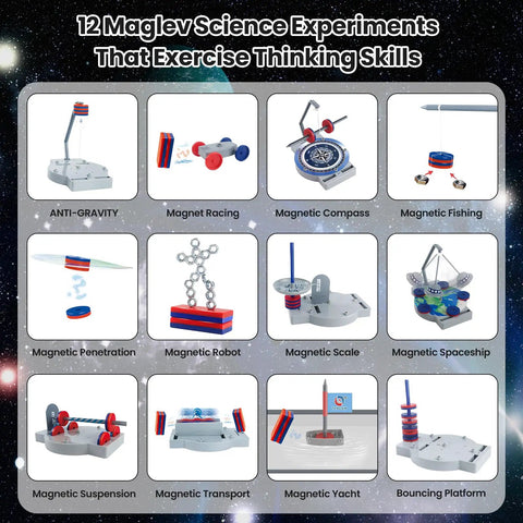 12 In 1 Anti Gravity Magnetic Levitation Science Kit for Kids and Teens showcasing magnetic experiments and toys.