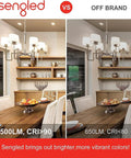 Comparison of Sengled vs Off Brand lighting, showing brighter colors with Alexa Ready Smart Light Bulbs 100W Equivalent A19 LED