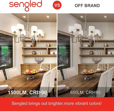 Comparison of Sengled vs Off Brand lighting, showing brighter colors with Alexa Ready Smart Light Bulbs 100W Equivalent A19 LED