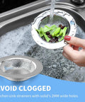 3 Piece Kitchen Sink Drain Strainer And Stopper Set Stainless Steel Garbage Disposal Plug With Handle Universal Fit Anti Clog Filter Basket Sieve For Most Three And A Half Inch Drains in use filtering food waste