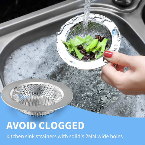 3 Piece Kitchen Sink Drain Strainer And Stopper Set Stainless Steel Garbage Disposal Plug With Handle Universal Fit Anti Clog Filter Basket Sieve For Most Three And A Half Inch Drains in use filtering food waste