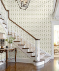 Fresh Green Floral Wallpaper Peel And Stick Self Adhesive Tulip Contact Paper Rental Friendly Home Decor on staircase wall.