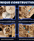 3D Wooden Marble Run Puzzle Kit For Adults, Mechanical Wood Roller Coaster Model with spiral and gear details