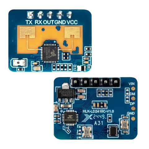 LD2410C Human Presence Radar Sensor Module 24GHz Millimeter Wave FMCW Technology Non Contact Detection With Serial Port IO Level Output HLK LD2410 Compatible Next Level High Sensitivity For Smart Home Security, PCB front and back