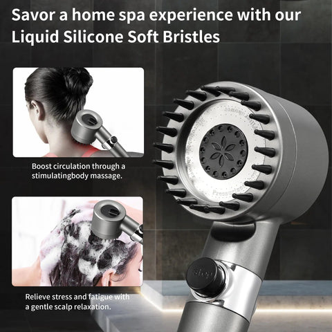 Filtered Shower Head With Handheld For Hard Water High Pressure Experience With On Off Switch And Extra Long Hose Two Filters Gun Grey