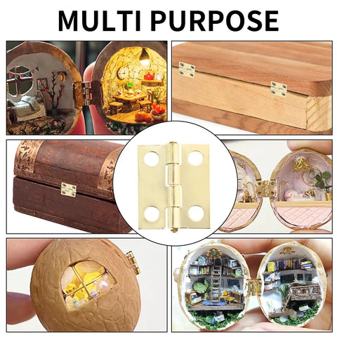 Small Brass Hinges Pack Of 50 With 7mm Screws For Wooden Boxes and Jewelry Boxes Cabinets and Drawers Mini Hinges For Crafts