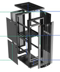 Beast Mode Rolling Server Rack With Full Locking Accessory Kit featuring an LCD screen, thermal fans, and adjustable shelves.