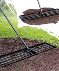 Heavy Duty 45 Inch Lawn Leveling Rake With 72 Inch Handle Yard Leveler for grass soil leveling on lawn, black steel