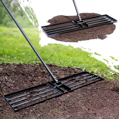 Heavy Duty 45 Inch Lawn Leveling Rake With 72 Inch Handle Yard Leveler for grass soil leveling on lawn, black steel