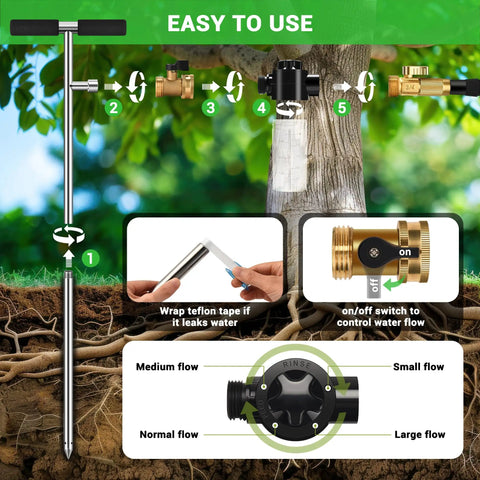 Deep Root Watering Spike For Trees With Fertilizer Bottle Stainless Steel Root Feeder Brass Valve T Handle Irrigation Tool steps