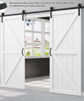 Rock Solid 72X84 K Shape Barn Door Crafted From Premium Kiln Dried MDF With Full Hardware Kit showing double doors with free track connector.