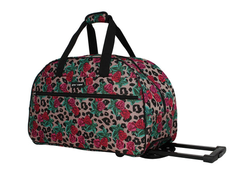 Lightweight Carry On Luggage With Two Rolling Wheels Leopard Rose Pattern 22 Inch Duffel For Weekender And Overnight Business Travel