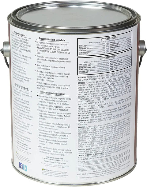 Back of 1-gallon can of All In One Exterior Wood Stain And Waterproofing Sealant For Decks And Fences In Dark Walnut With UV Protection