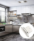 Modern kitchen with inset showing Soft Close Overlay Cabinet Hinges One Half Inch Overlay Semi Concealed Hinges For Kitchen And Bathroom Cabinets Matte Black Finish Fifty Pack With Cupboard Screws Flush Mount Durable Self Closing Hardware.