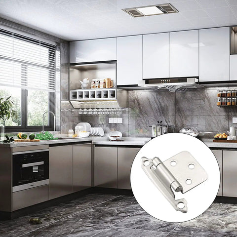Modern kitchen with inset showing Soft Close Overlay Cabinet Hinges One Half Inch Overlay Semi Concealed Hinges For Kitchen And Bathroom Cabinets Matte Black Finish Fifty Pack With Cupboard Screws Flush Mount Durable Self Closing Hardware.