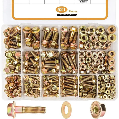 521Pcs Metric Class 8 8 Serrated Hex Cap Flange Bolts Kit assorted in box for furniture DIY projects