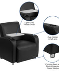 George LeatherSoft Guest Chair With Tablet Arm And Cup Holder For Offices And Waiting Rooms, black with light gray tablet top