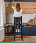Four Step Folding Aluminum Step Ladder With Handle For Home Use Non Slip Pedals And Rubber Feet Safe Sturdy Kitchen And Garage Ladder For Adults Lightweight Portable Easy Fold And Store In Small Spaces used in kitchen to reach upper cabinets