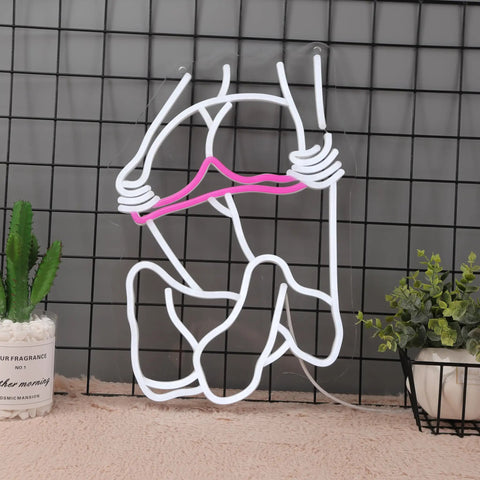 Image of Dimmable Pink Neon Sign For Wall Decor Girls Bedroom LED Light USB Powered Neon Bar Signs, featuring a pink flamingo design.