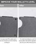 Before and after comparison of a Ridge wallet improved with Heavy Duty Replacement Screws Tailored For Ridge Wallets Featuring Hex And T5 Torx Drivers 22 Piece Matte Black Stainless Steel Kit.