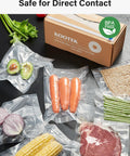 Packaged vegetables and meat with 11 Inch By 150 Foot Vacuum Sealer Bags Roll With Cutter Dispenser, BPA Free Commercial Grade.